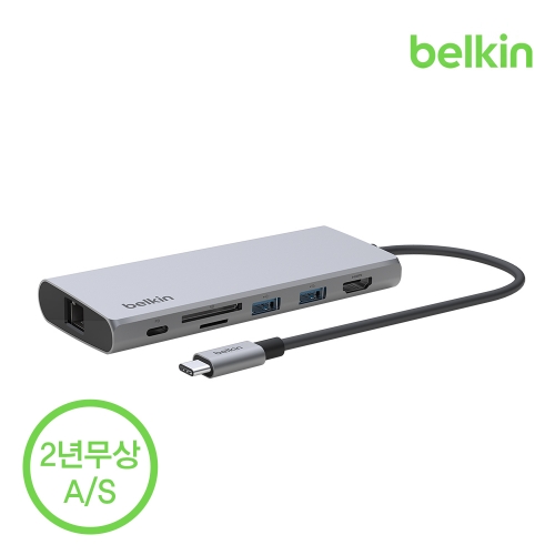 [벨킨공식수입원] 7in1 USB C타입 멀티 허브 100W 기가비트 이더넷 4K 모니터 맥북 아이패드 프로 M2 INC009bt